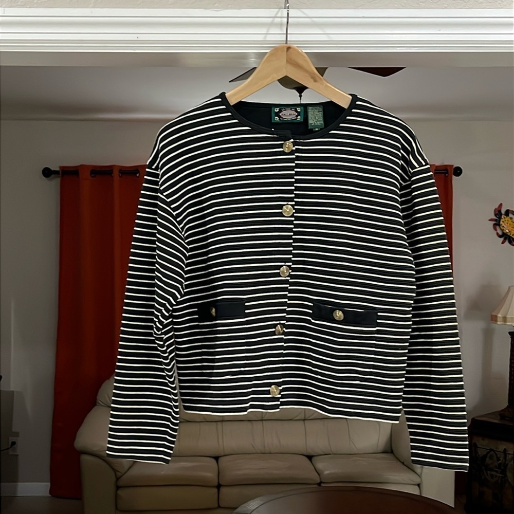 Vintage Black/White Stripe Jacket/Blazer by Galinda Wang Size M